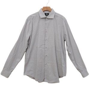 Calvin Klein Shirt Mens Large Light Gray Slim Fit Stretch Checked Casual Work